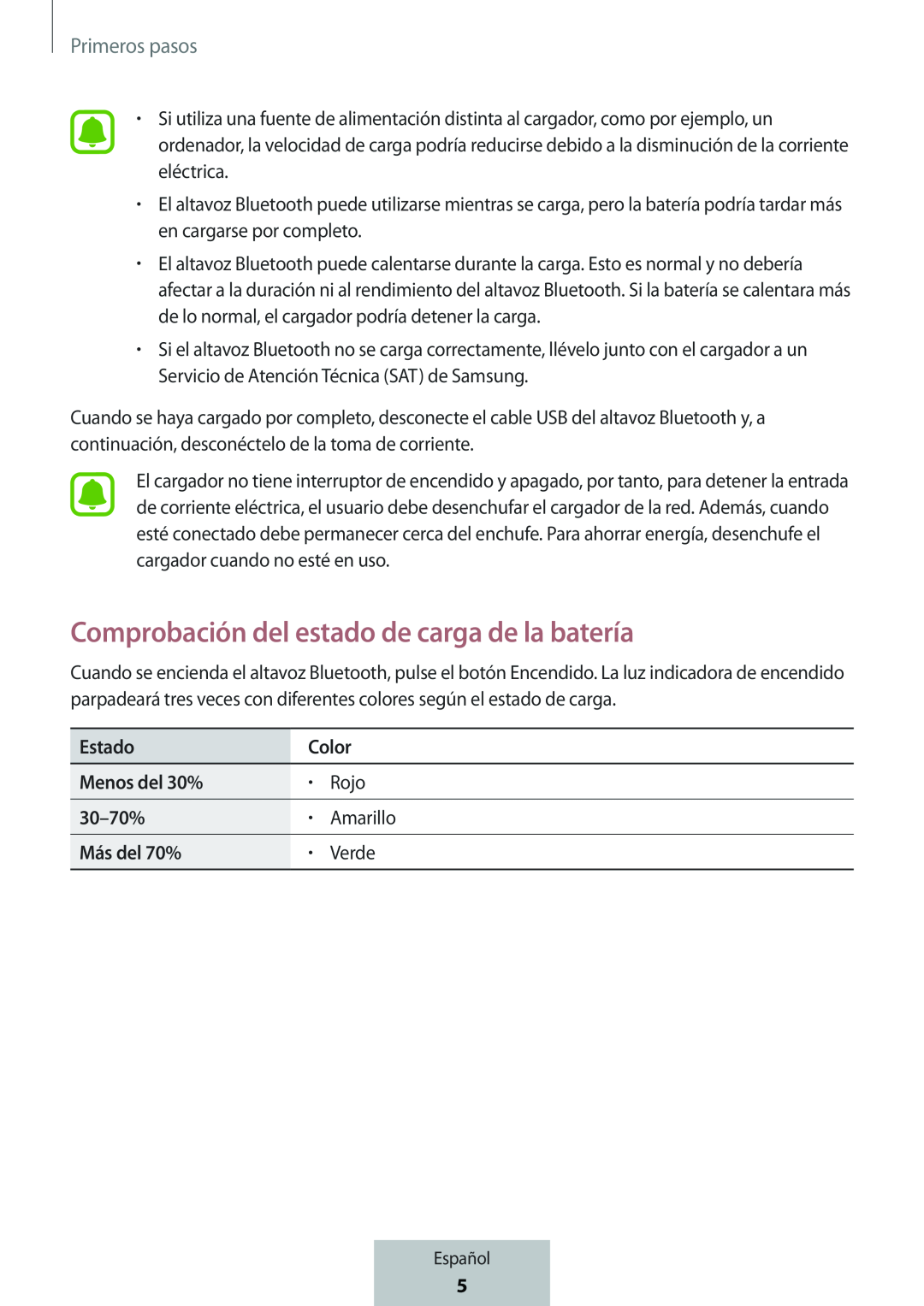 Comprobación del estado de carga de la batería