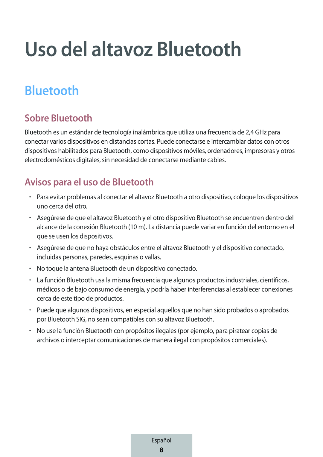 Avisos para el uso de Bluetooth Box Level Box PRO