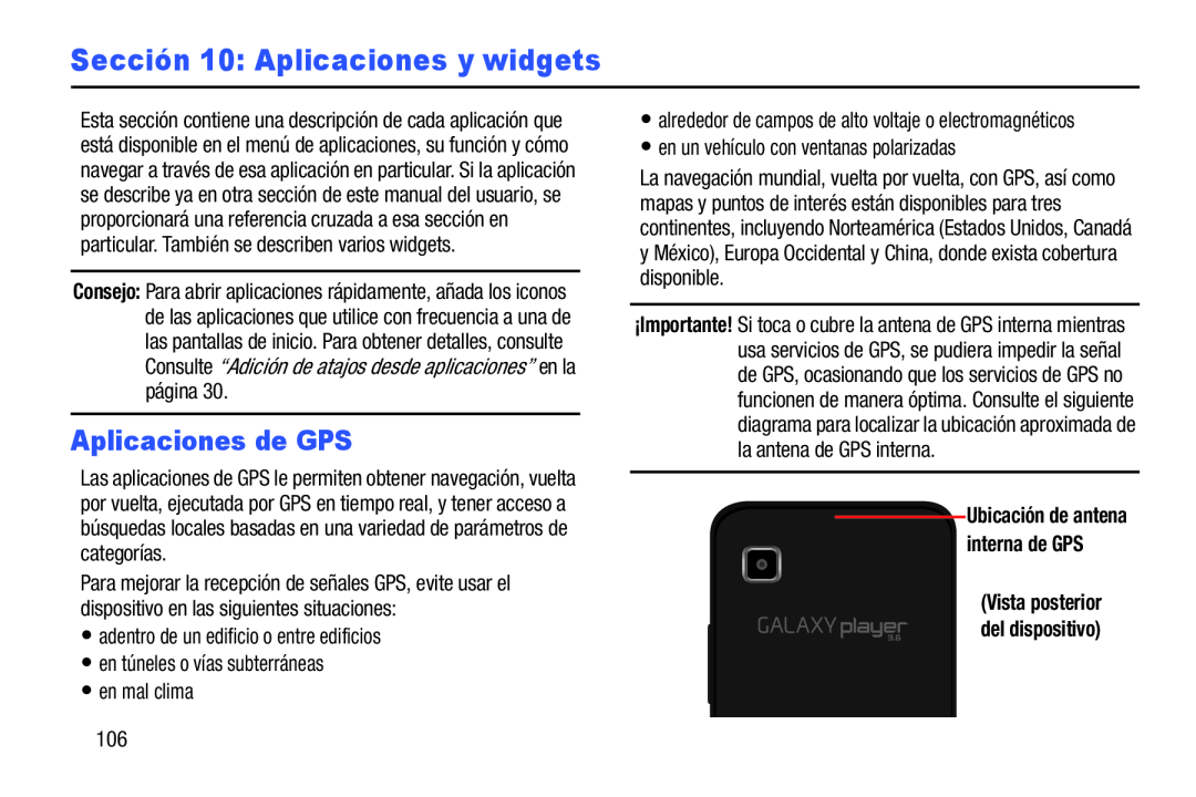 •en túneles o vías subterráneas Galaxy Player 3.6