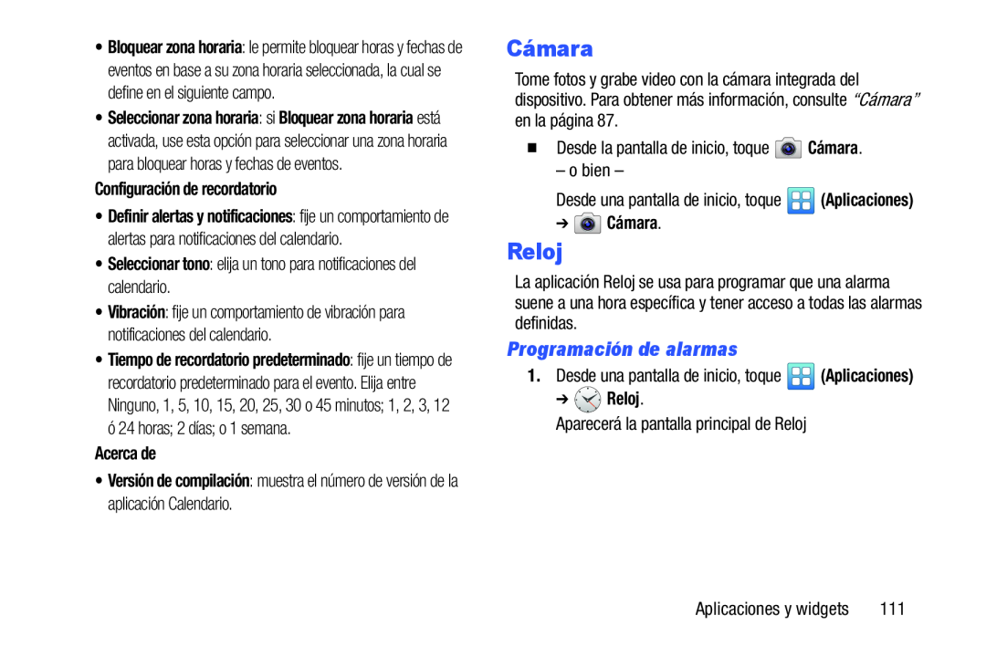 Versión de compilación : muestra el número de versión de la aplicación Calendario