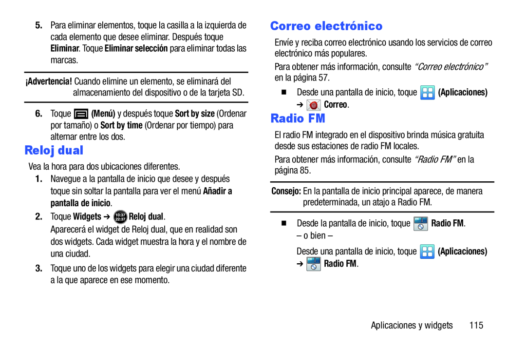 2.Toque Widgets ➔ Reloj dual Galaxy Player 4.2