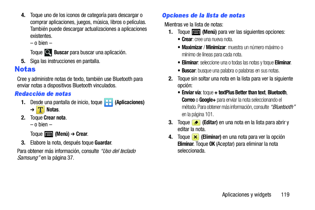 3.Toque (Editar) en una nota en la lista para abrir y editar la nota Galaxy Player 4.0