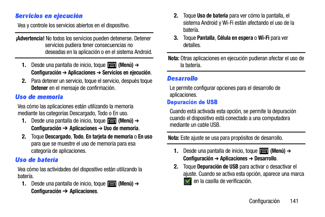 Vea y controle los servicios abiertos en el dispositivo Galaxy Player 4.2