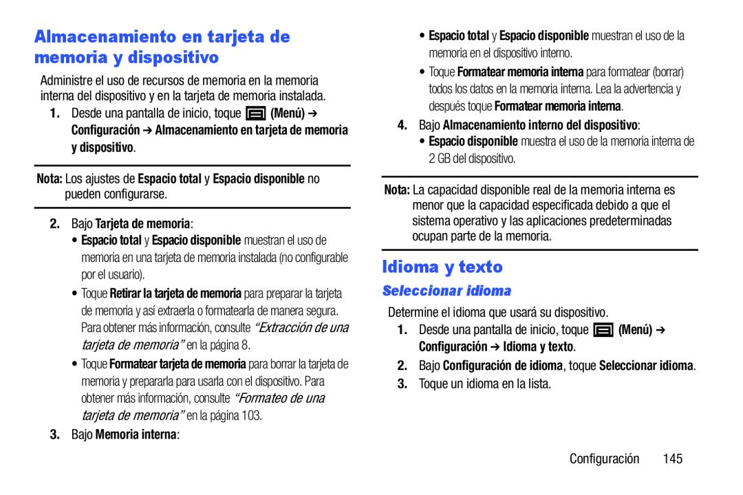 Nota: Los ajustes de Espacio total y Espacio disponible no pueden configurarse Los ajustes de