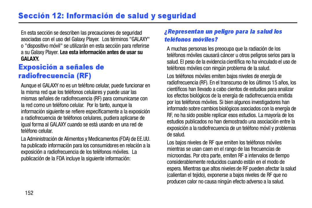 Sección 12: Información de salud y seguridad Galaxy Player 3.6