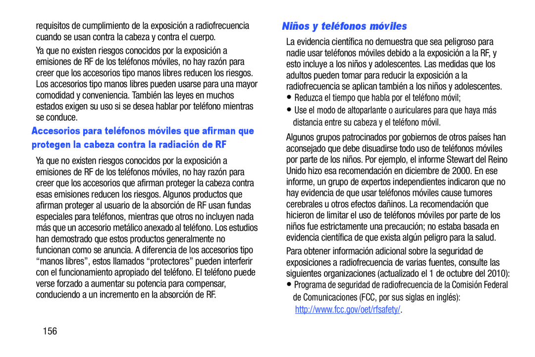 http://www.fcc.gov/oet/rfsafety Niños y teléfonos móviles