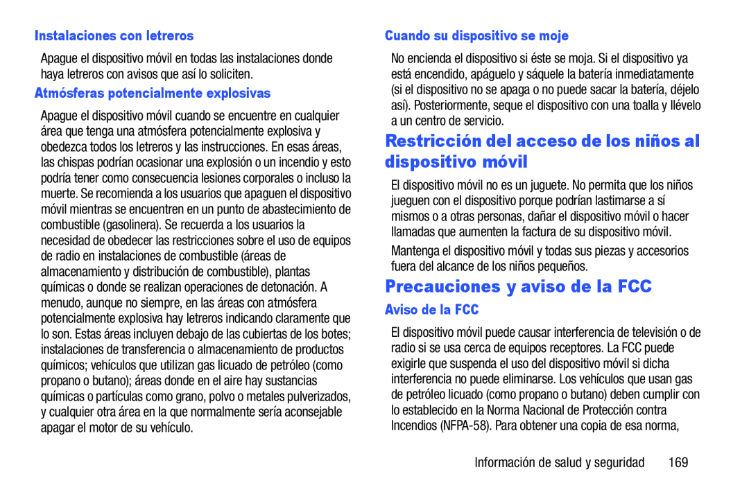 Precauciones y aviso de la FCC Galaxy Player 5.0