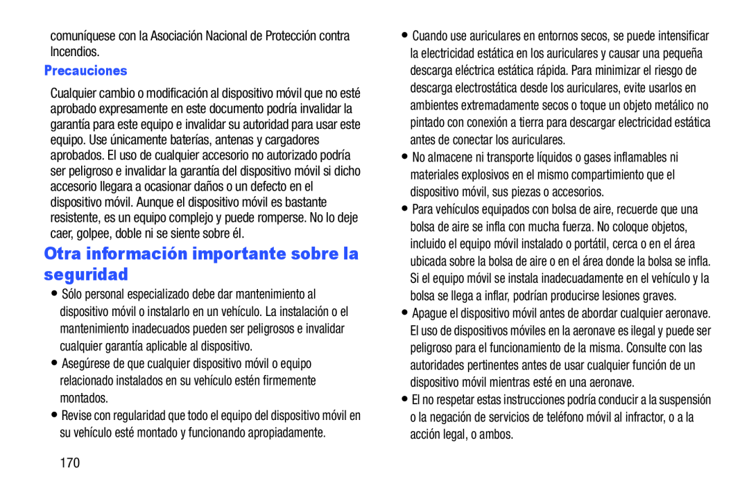 Precauciones comuníquese con la Asociación Nacional de Protección contra Incendios