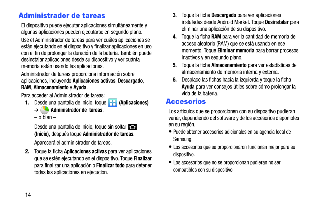 ➔Administrador de tareas Galaxy Player 5.0