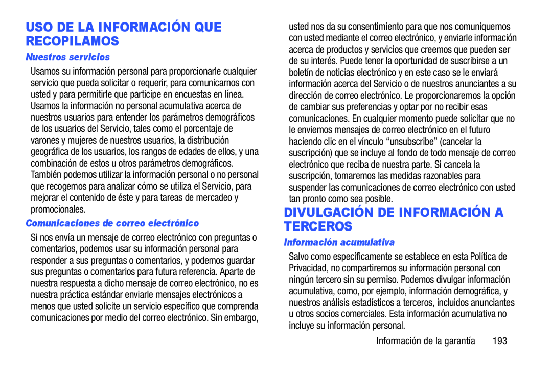 Comunicaciones de correo electrónico Galaxy Player 5.0