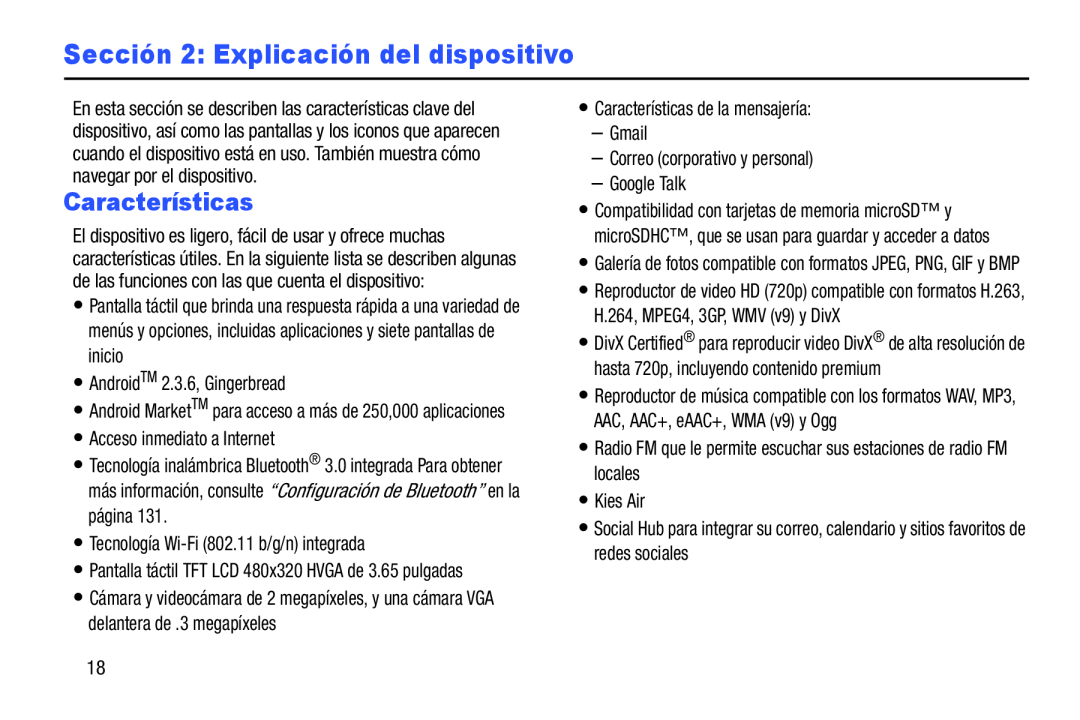 Características Galaxy Player 3.6