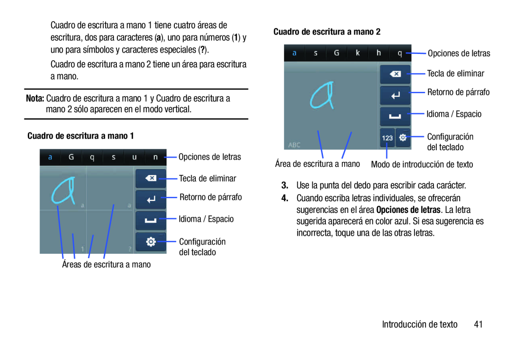 Cuadro de escritura a mano Opciones de letras