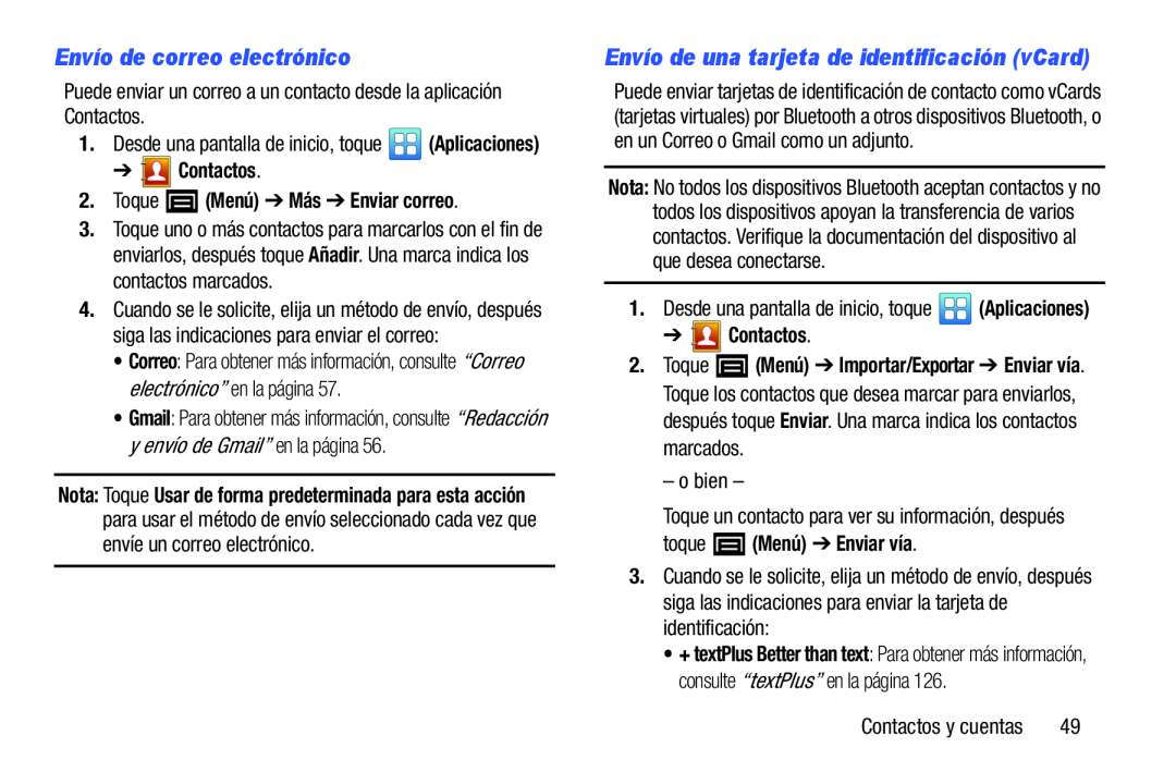 Envío de una tarjeta de identificación (vCard) Galaxy Player 5.0