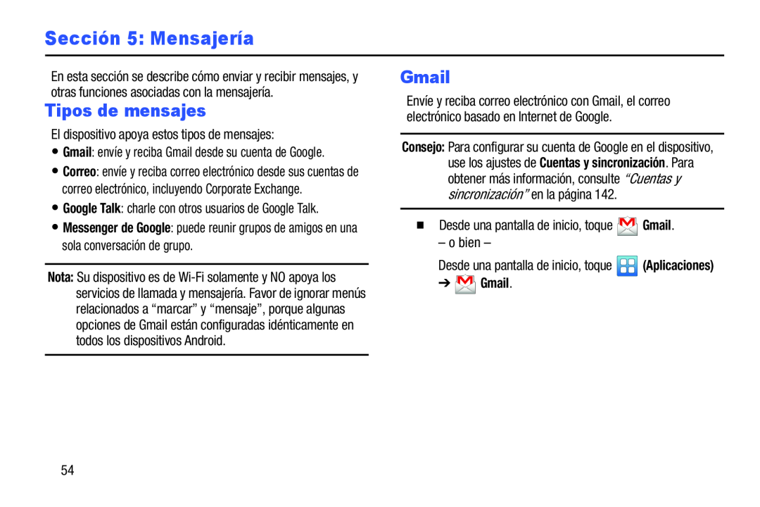 Tipos de mensajes Galaxy Player 4.2