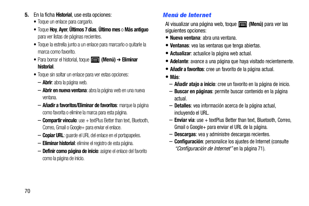 •Añadir a favoritos: cree un favorito de la página actual –Buscar en páginas: permite buscar contenido en la página actual