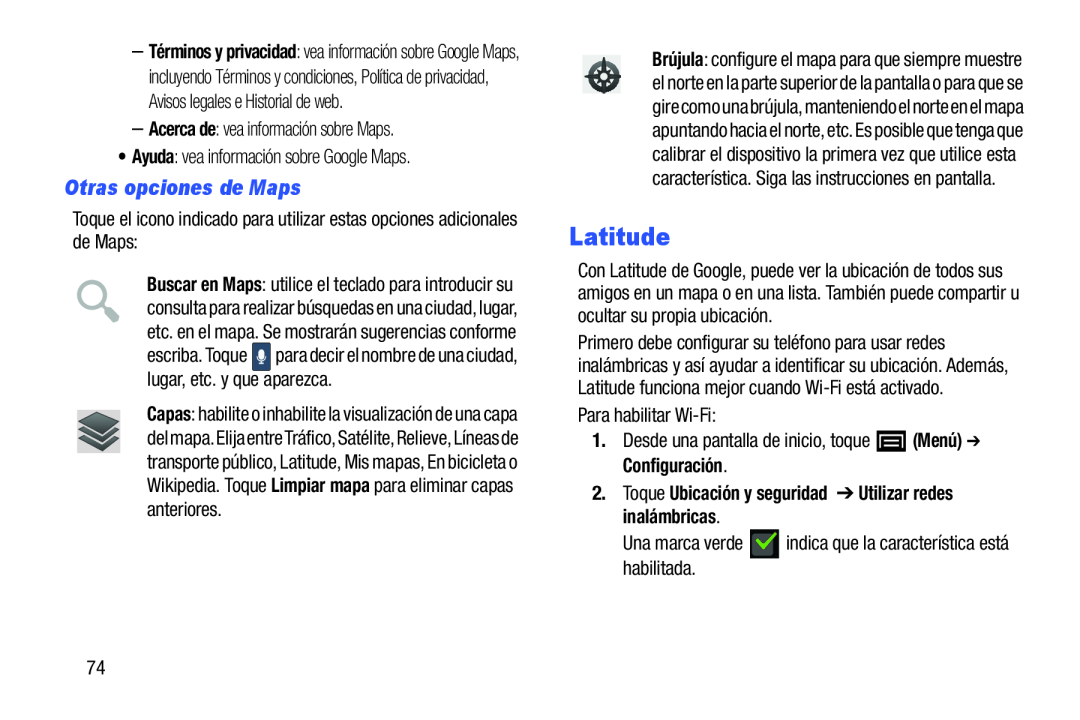 Una marca verde indica que la característica está habilitada Galaxy Player 3.6