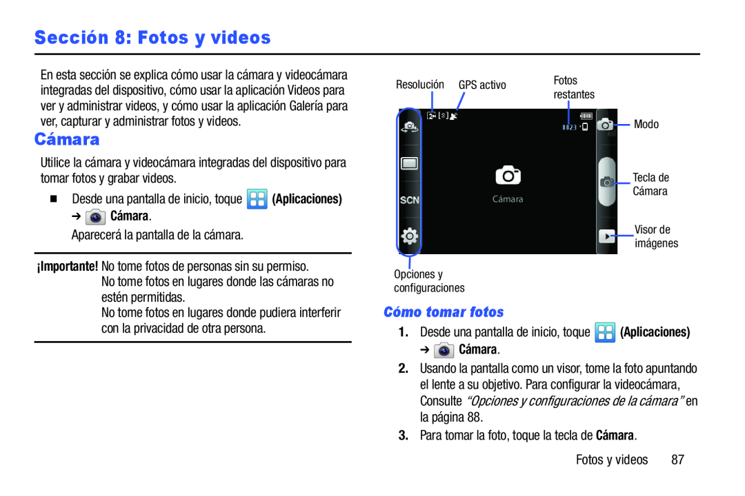 ¡Importante! No tome fotos de personas sin su permiso Fotos y videos