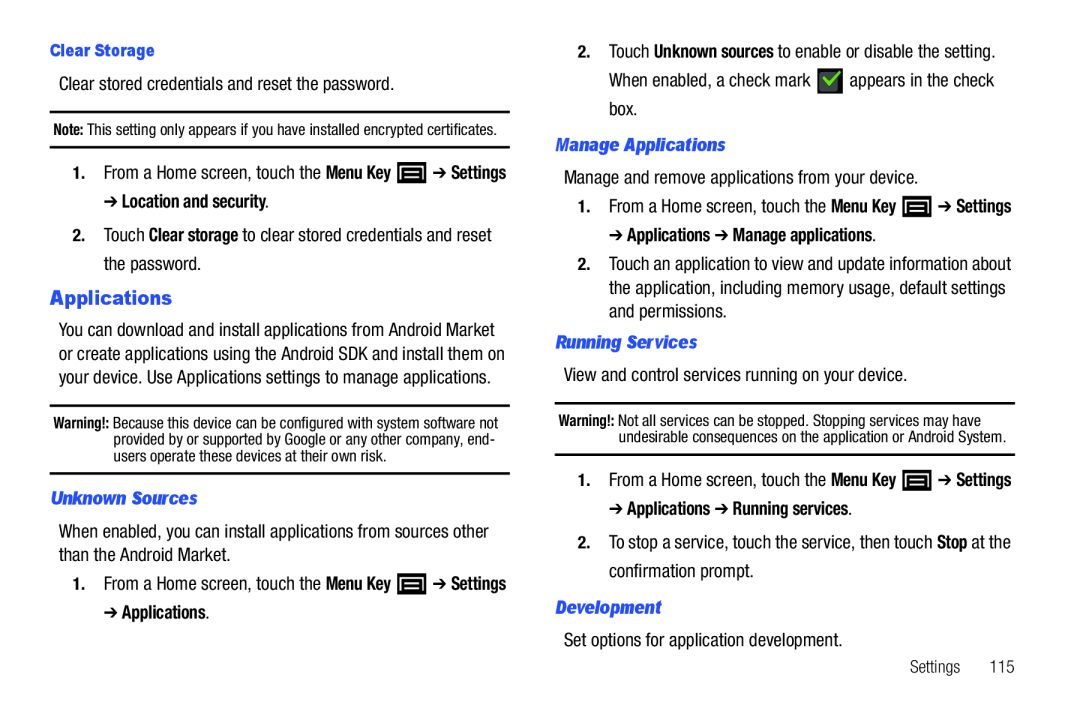 Manage and remove applications from your device Galaxy Player 4.0