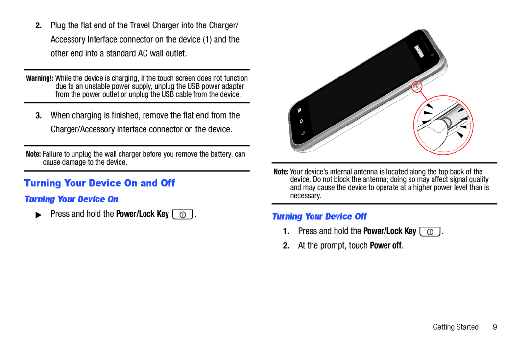 Turning Your Device On and Off Galaxy Player 4.0