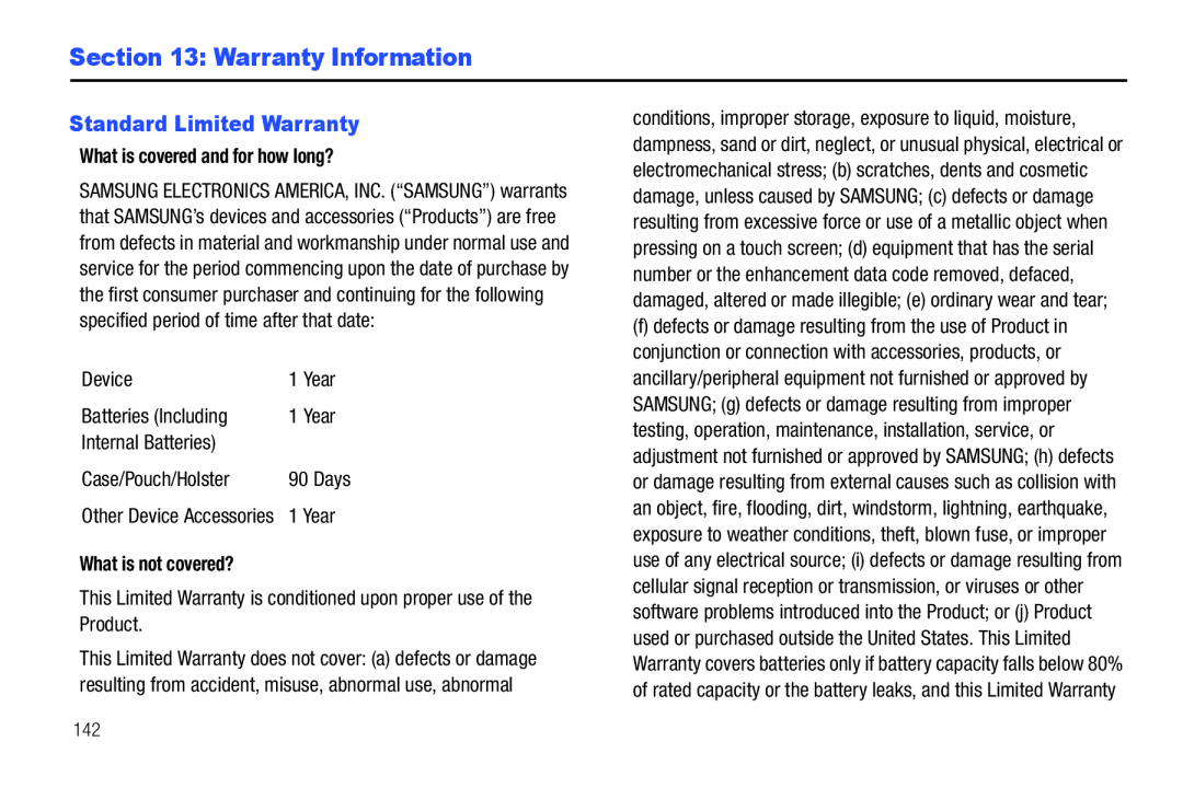 Standard Limited Warranty Section 13: Warranty Information