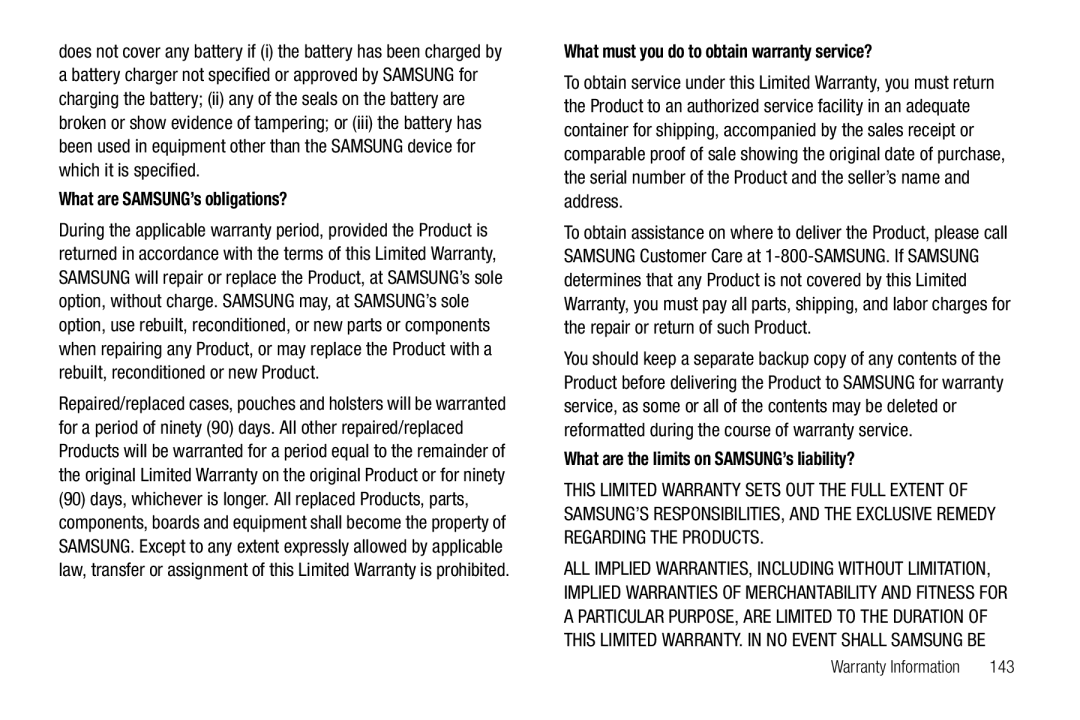 What are SAMSUNG’s obligations What must you do to obtain warranty service