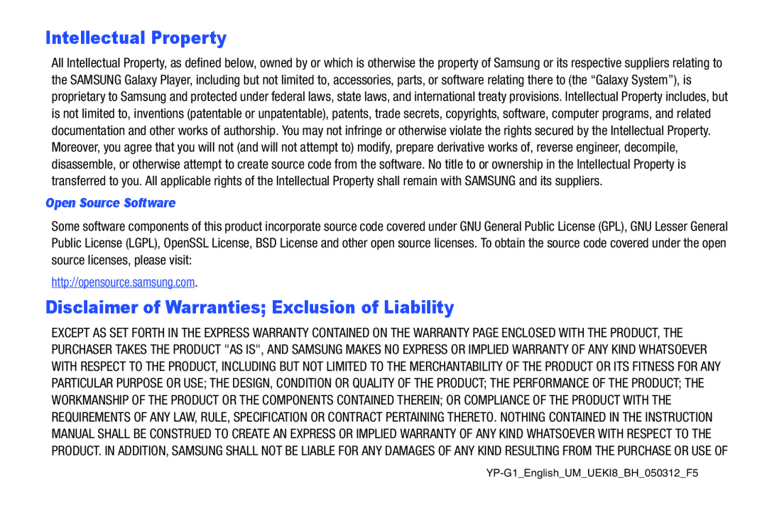 Disclaimer of Warranties; Exclusion of Liability Galaxy Player 4.0