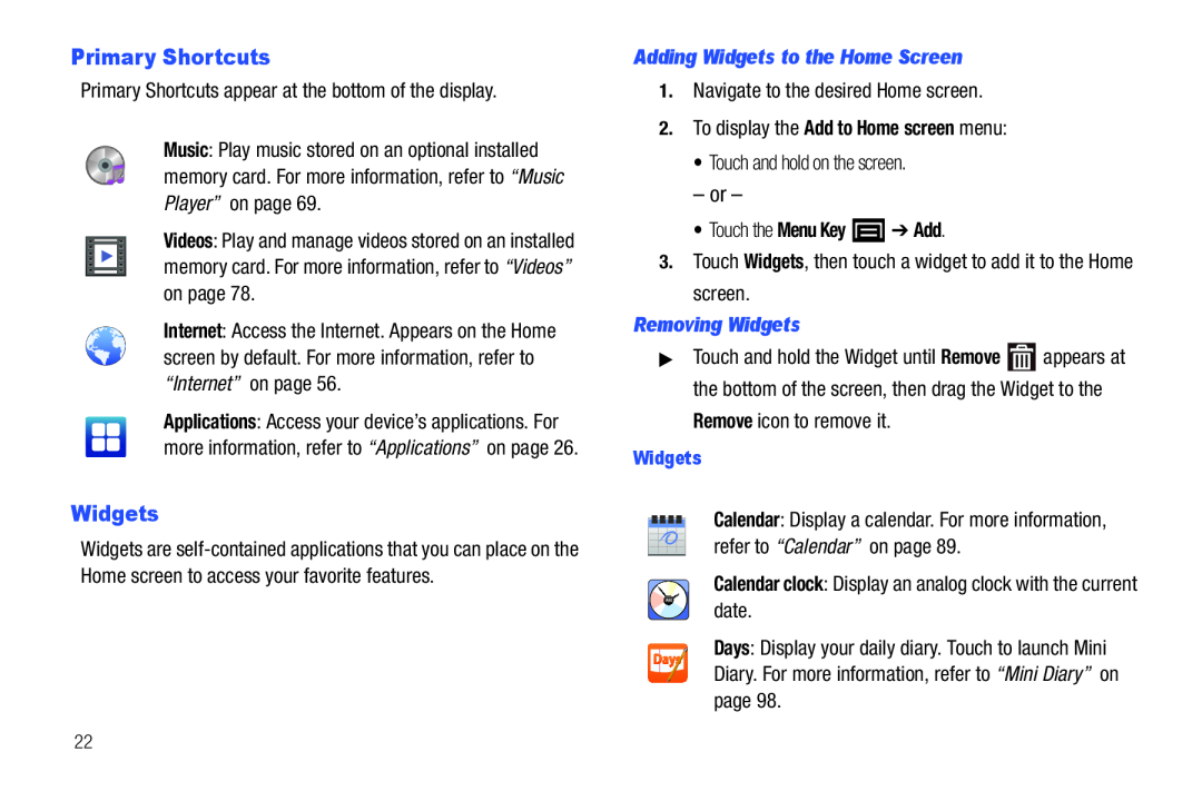 Primary Shortcuts Galaxy Player 4.0