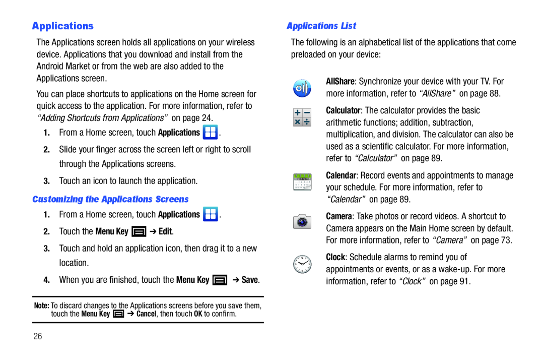 Customizing the Applications Screens Galaxy Player 4.0