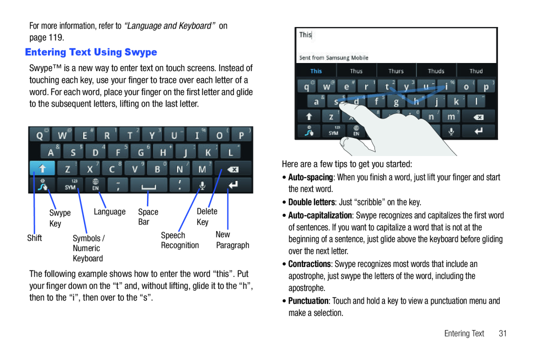 Entering Text Using Swype Galaxy Player 4.0