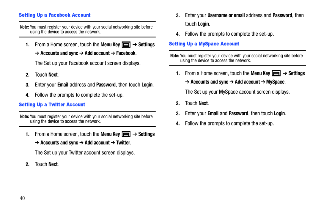 The Set up your Facebook account screen displays 2.Touch Next