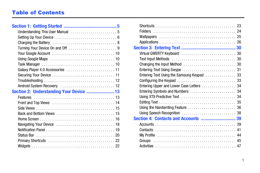 Table of Contents Galaxy Player 4.0