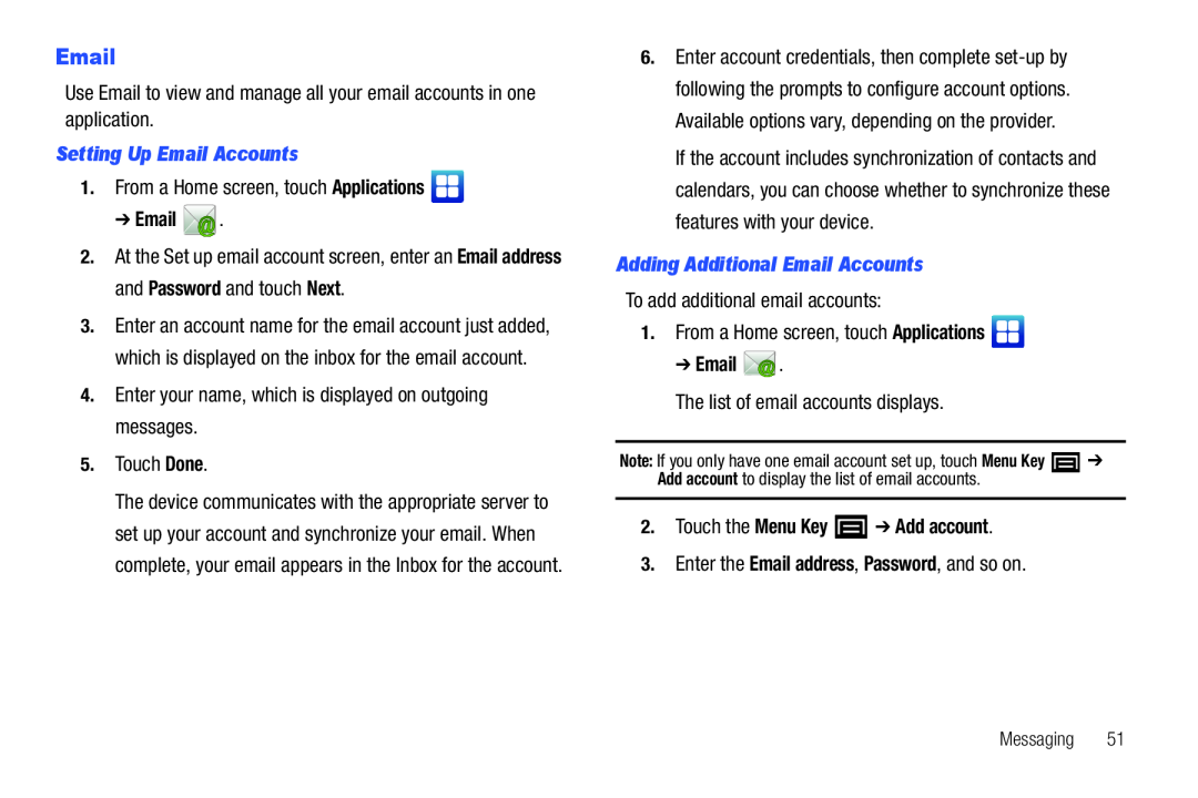 The list of email accounts displays Galaxy Player 4.0