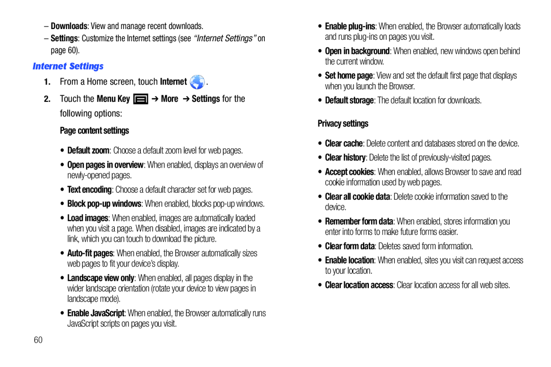 –Downloads: View and manage recent downloads “Internet Settings”