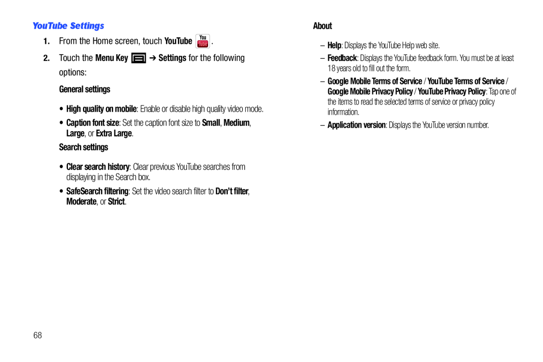 YouTube Settings Galaxy Player 4.0