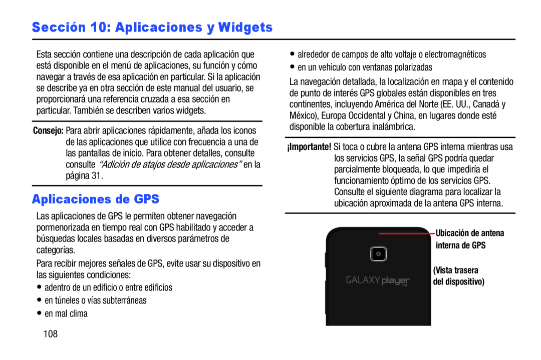 Sección 10: Aplicaciones y Widgets Galaxy Player 4.0