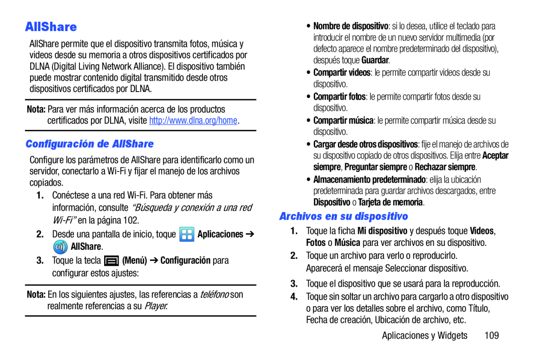 Configuración de AllShare Galaxy Player 4.0