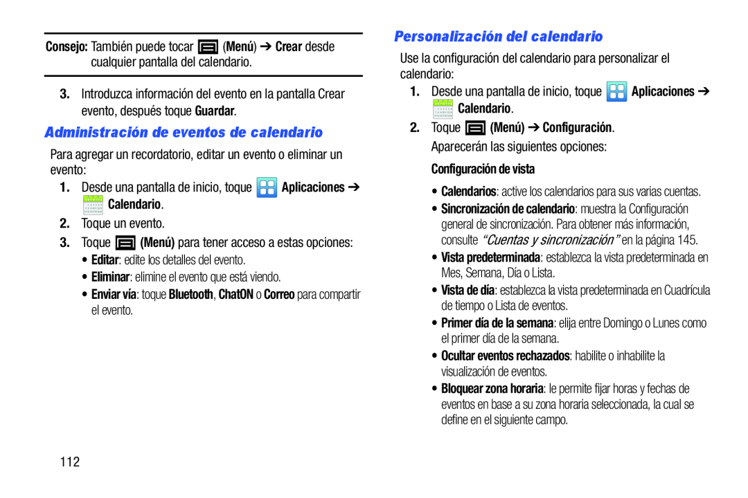 Administración de eventos de calendario Personalización del calendario