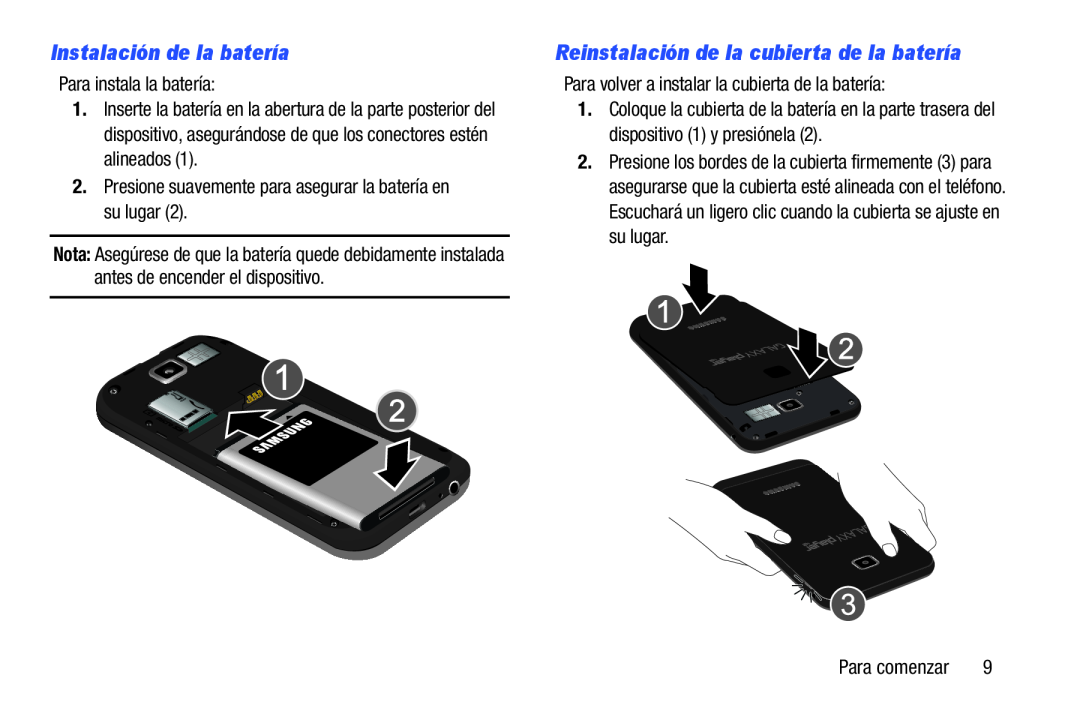 Instalación de la batería Galaxy Player 4.0