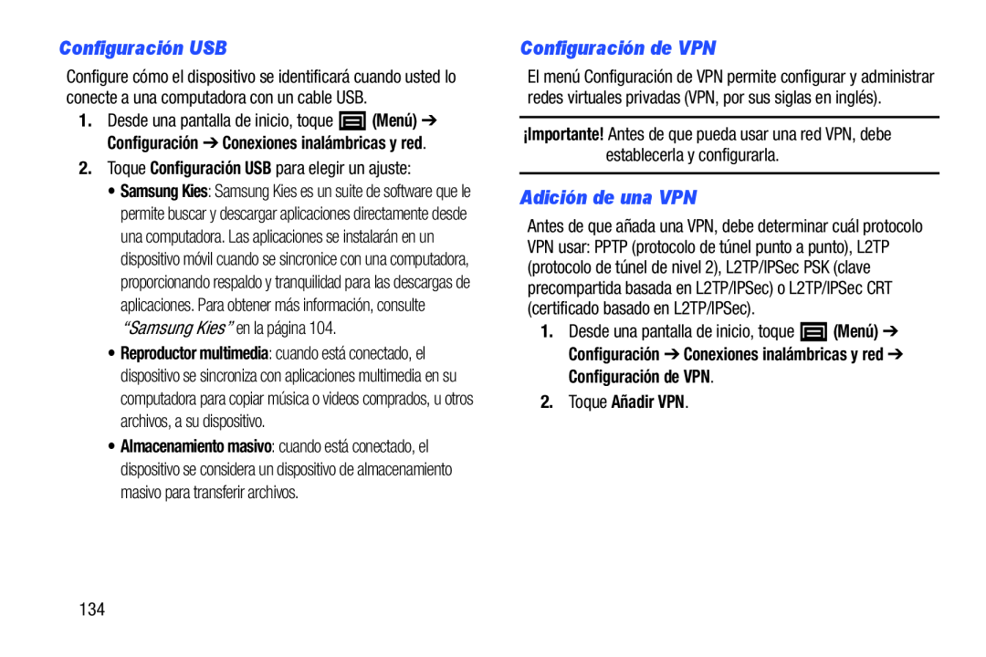 Configuración USB Configuración de VPN