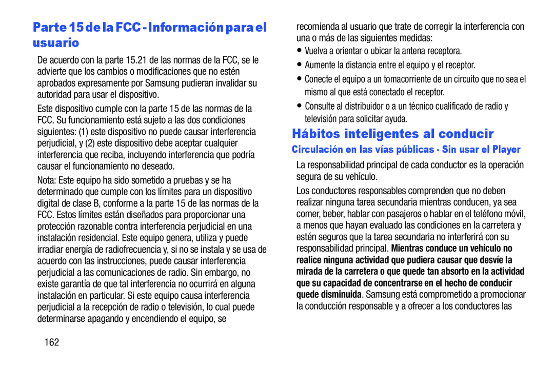 Parte15delaFCC-Informaciónparaelusuario Galaxy Player 4.0