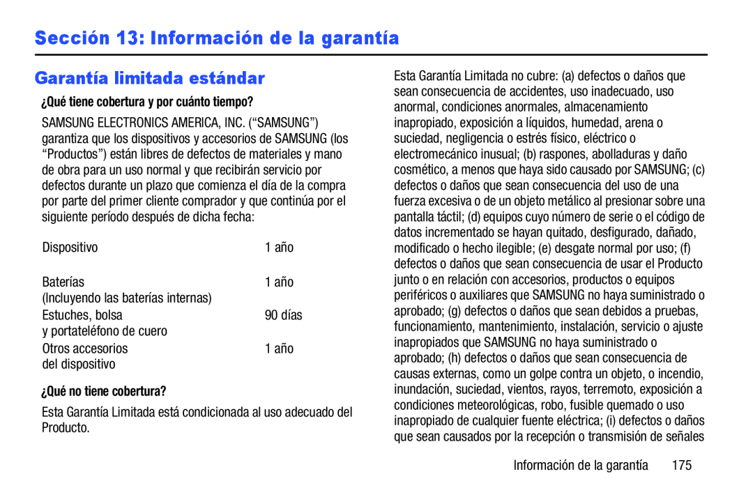 Garantía limitada estándar Sección 13: Información de la garantía