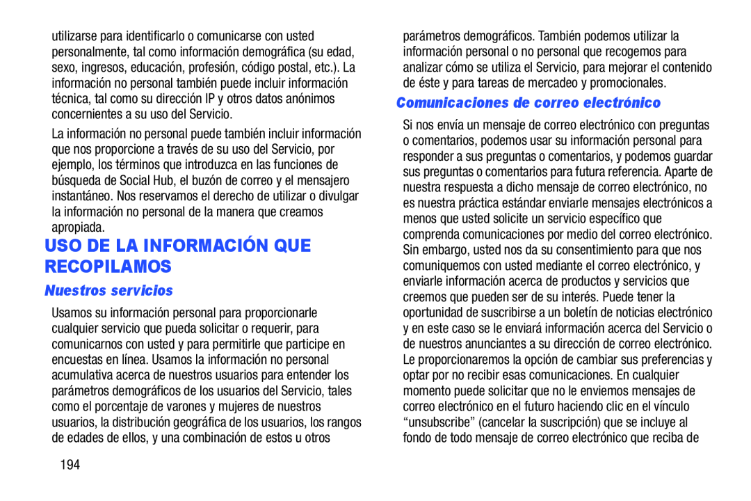 Comunicaciones de correo electrónico Galaxy Player 4.0