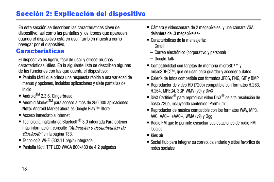 Características Sección 2: Explicación del dispositivo