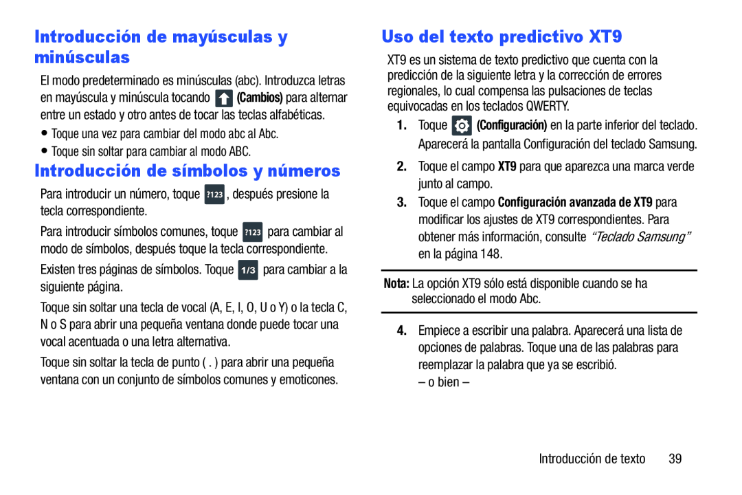 Introducción de símbolos y números Galaxy Player 4.0