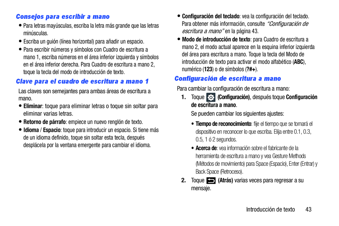 Configuración de escritura a mano Galaxy Player 4.0