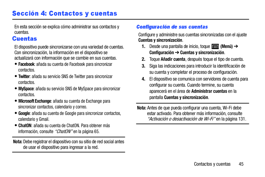 Sección 4: Contactos y cuentas Galaxy Player 4.0