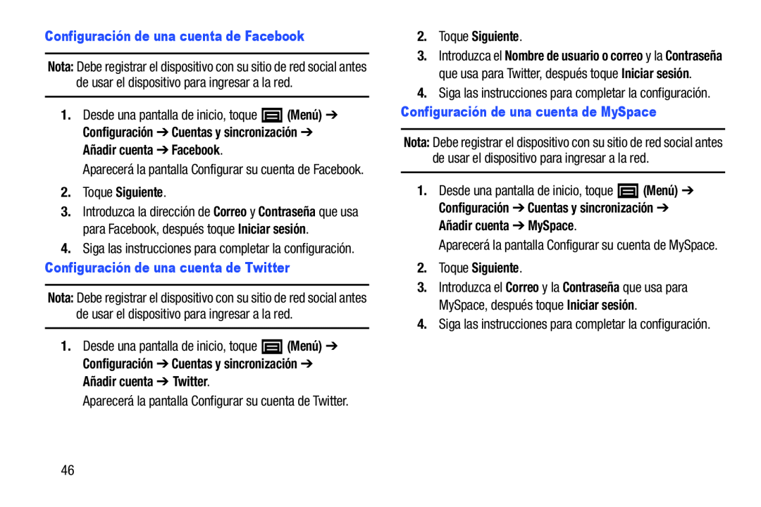 Configuración de una cuenta de Facebook 2.Toque Siguiente