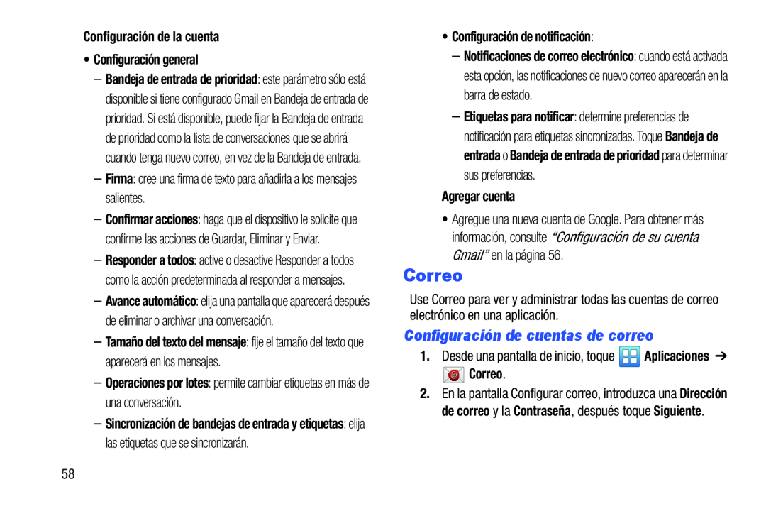 Configuración de cuentas de correo Galaxy Player 4.0