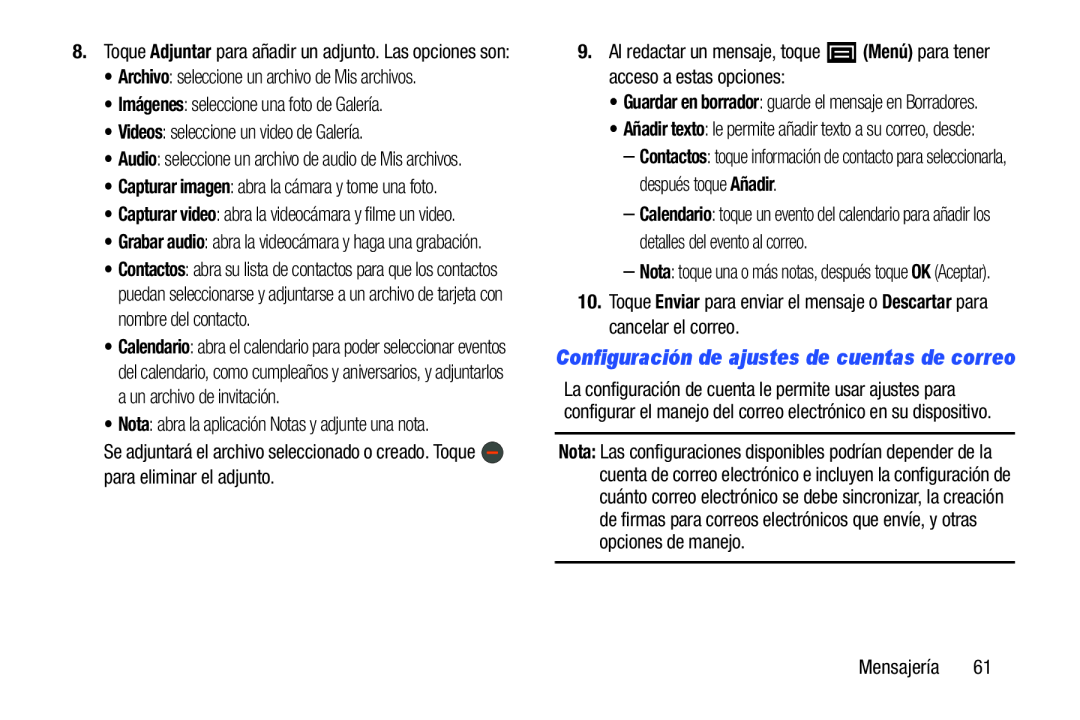 Configuración de ajustes de cuentas de correo