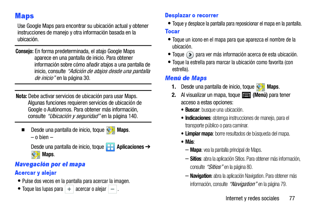 Navegación por el mapa Menú de Maps